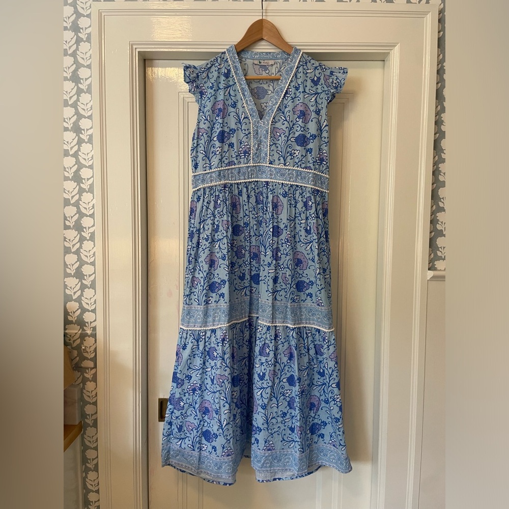 Bindu Celine dress in blue floral pattern
